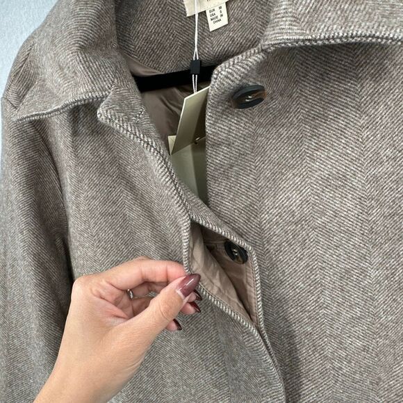 NWT The Korner Taupe Herringbone Button Front Collared Coat Jacket Size Small - Picture 5 of 11